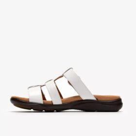 Sandales plates en cuir verni blanc « Kitly Pearl » pour femme
