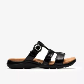 Sandales plates Kitly Pearl en vernis noir pour femme