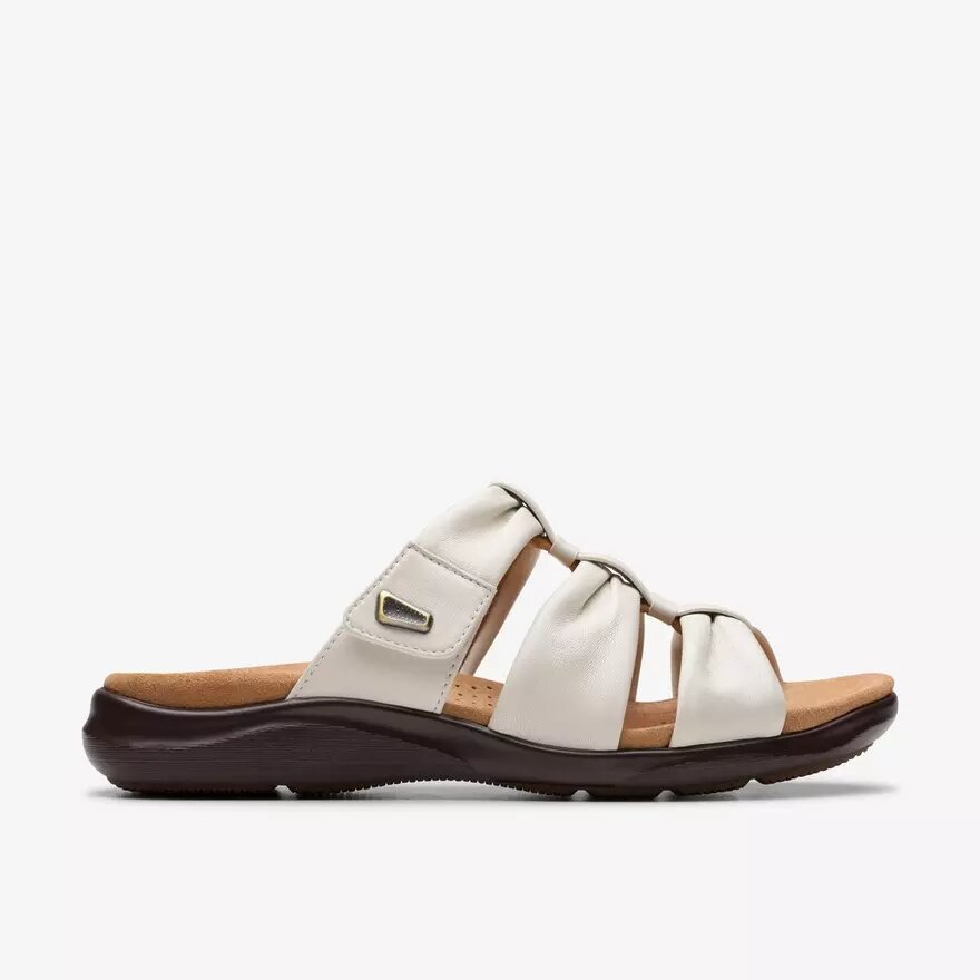 Sandales plates Kitly Slide en cuir crème pour femme Sandales plates Kitly Slide en cuir crème pour femme