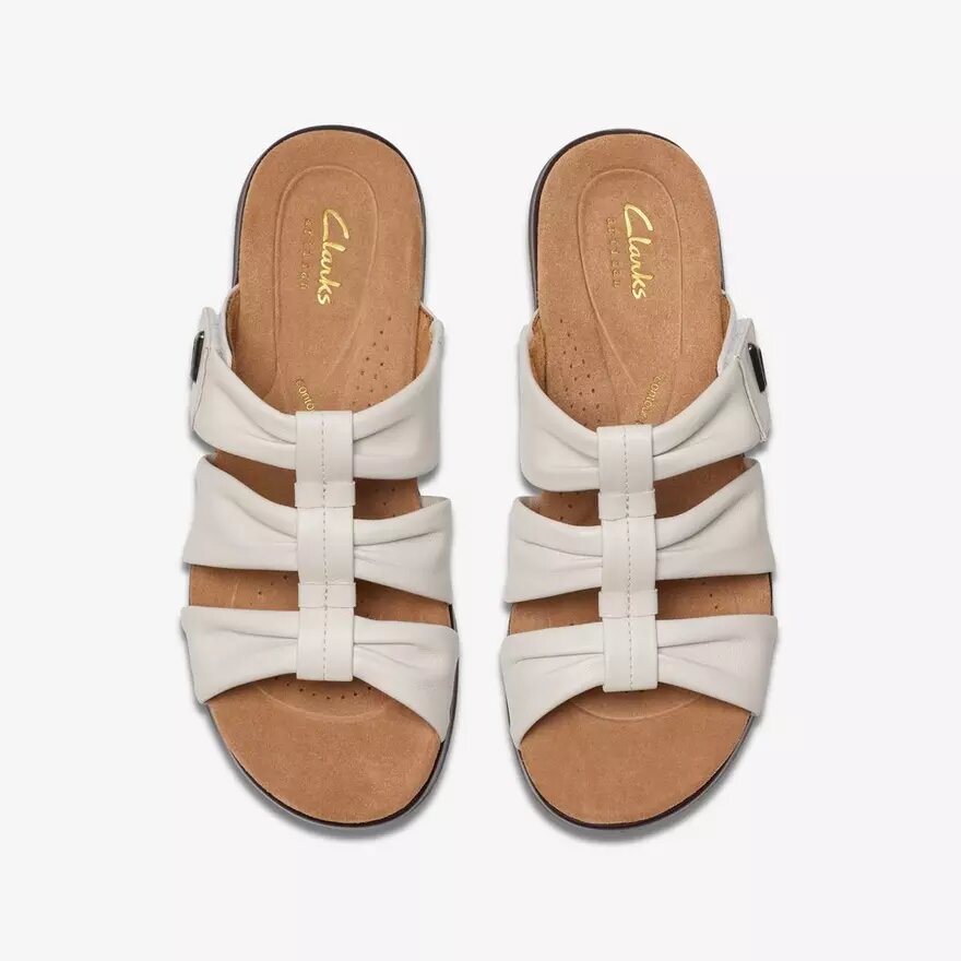 Sandales plates Kitly Slide en cuir crème pour femme Sandales plates Kitly Slide en cuir crème pour femme