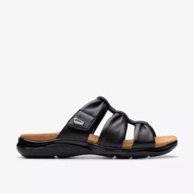 Sandales plates Kitly Slide en cuir noir pour femme Sandales plates Kitly Slide en cuir noir pour femme