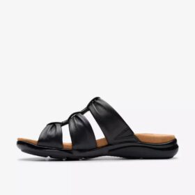 Sandales plates Kitly Slide en cuir noir pour femme Sandales plates Kitly Slide en cuir noir pour femme