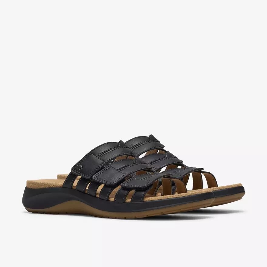 Sandales plates Maelynn Abby en cuir noir pour femme Sandales plates Maelynn Abby en cuir noir pour femme