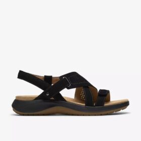 Sandales plates Maelynn Gem en nubuck noir pour femme