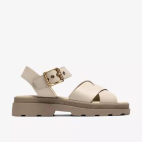 Sandales plates Orinoco3 Cross en cuir crème pour femme Sandales plates Orinoco3 Cross en cuir crème pour femme