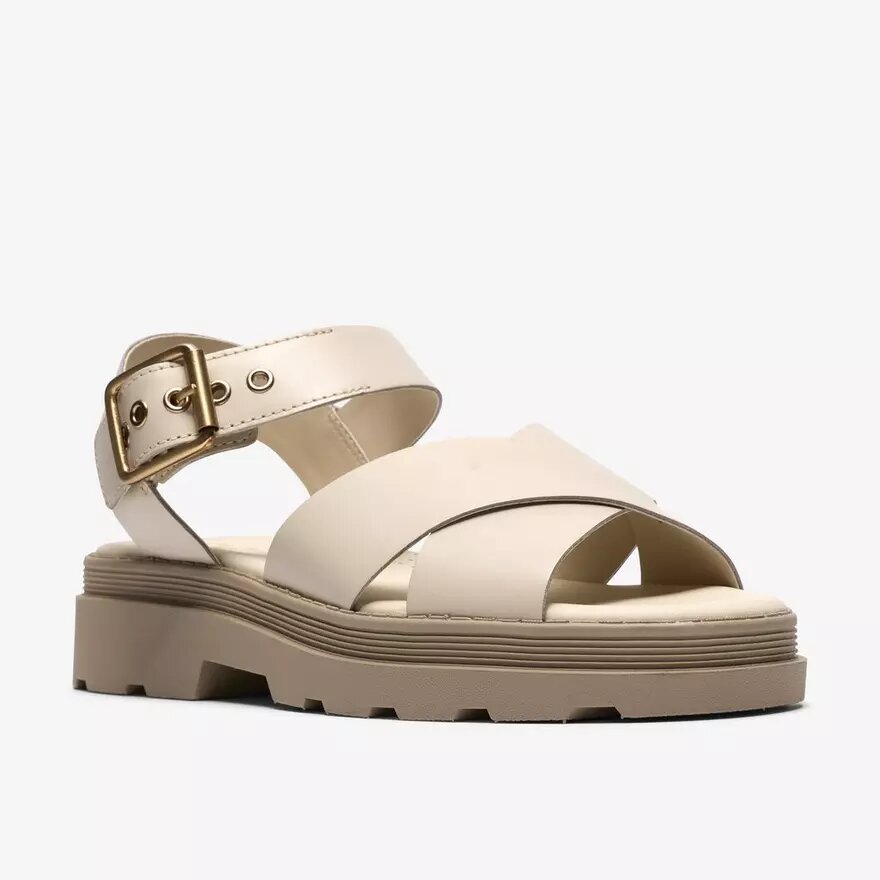 Sandales plates Orinoco3 Cross en cuir crème pour femme Sandales plates Orinoco3 Cross en cuir crème pour femme