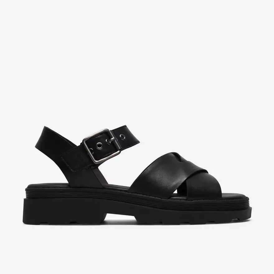 Sandales plates Orinoco3 Cross en cuir noir pour femme Sandales plates Orinoco3 Cross en cuir noir pour femme