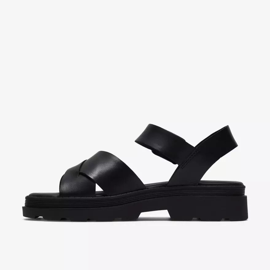 Sandales plates Orinoco3 Cross en cuir noir pour femme Sandales plates Orinoco3 Cross en cuir noir pour femme