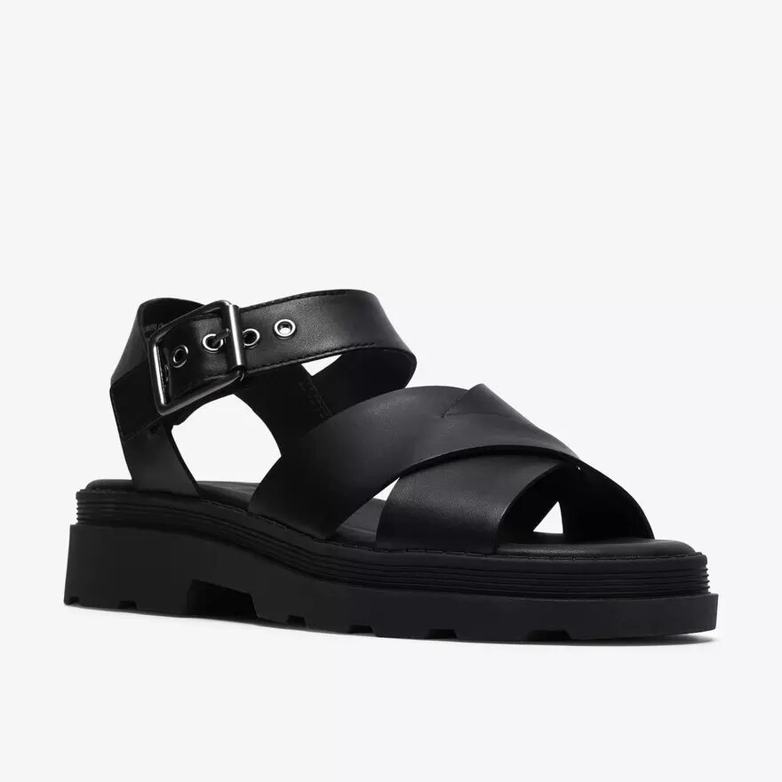 Sandales plates Orinoco3 Cross en cuir noir pour femme Sandales plates Orinoco3 Cross en cuir noir pour femme