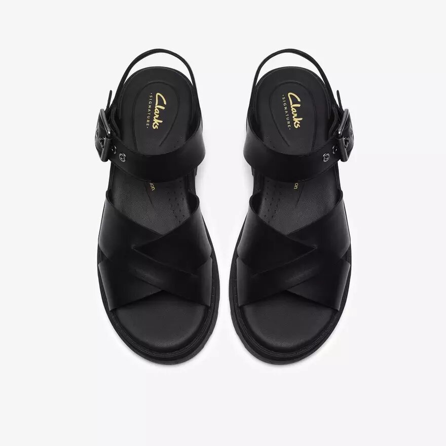 Sandales plates Orinoco3 Cross en cuir noir pour femme Sandales plates Orinoco3 Cross en cuir noir pour femme