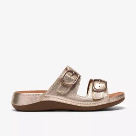 Sandales plates pour femme Cecily Step en cuir champagne