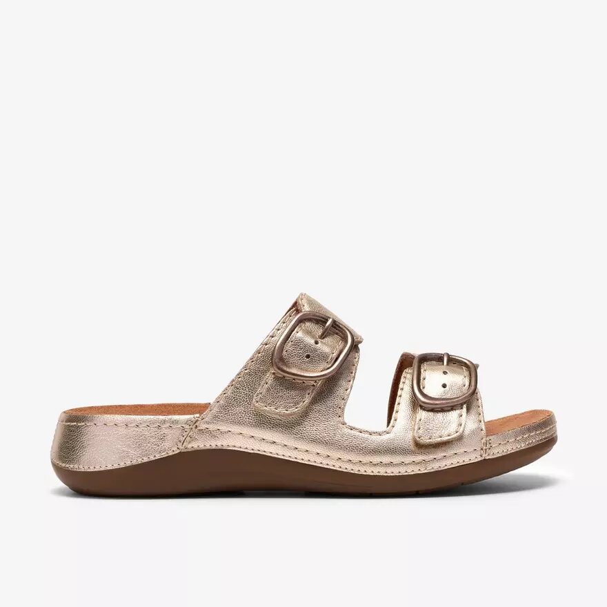 Sandales plates pour femme Cecily Step en cuir champagne Sandales plates pour femme Cecily Step en cuir champagne
