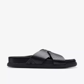 Sandales plates Torford Cross en cuir noir pour homme Sandales plates Torford Cross en cuir noir pour homme