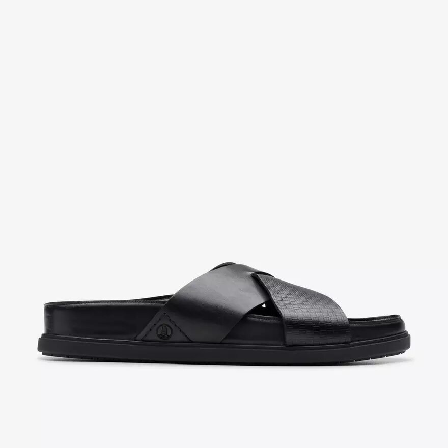 Sandales plates Torford Cross en cuir noir pour homme Sandales plates Torford Cross en cuir noir pour homme