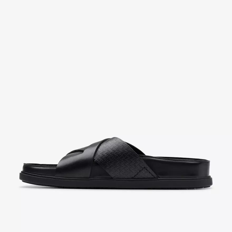 Sandales plates Torford Cross en cuir noir pour homme Sandales plates Torford Cross en cuir noir pour homme