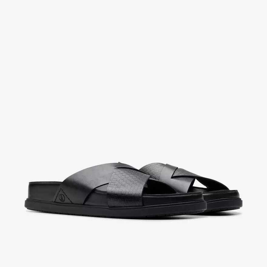 Sandales plates Torford Cross en cuir noir pour homme Sandales plates Torford Cross en cuir noir pour homme