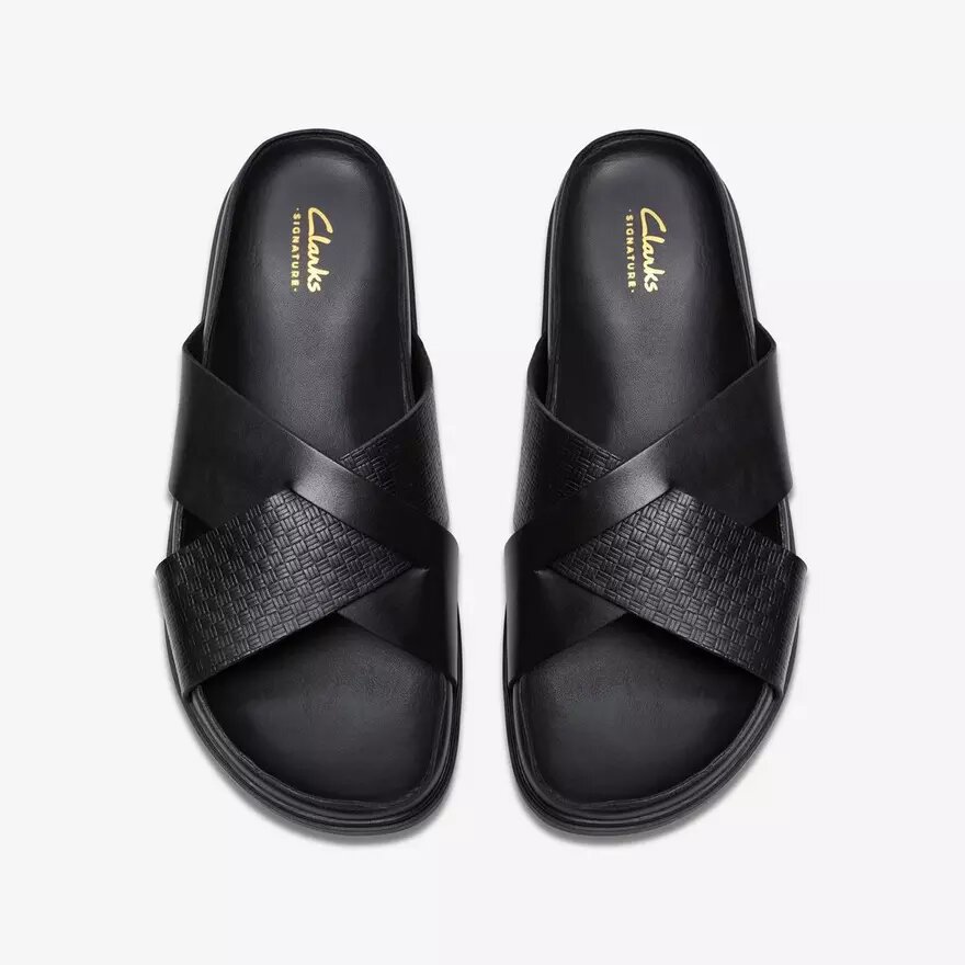 Sandales plates Torford Cross en cuir noir pour homme Sandales plates Torford Cross en cuir noir pour homme