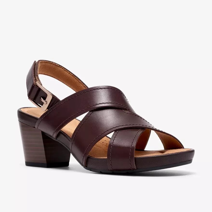 Sandales à talons Kymber Shine en cuir marron foncé pour femme Sandales à talons Kymber Shine en cuir marron foncé pour femme