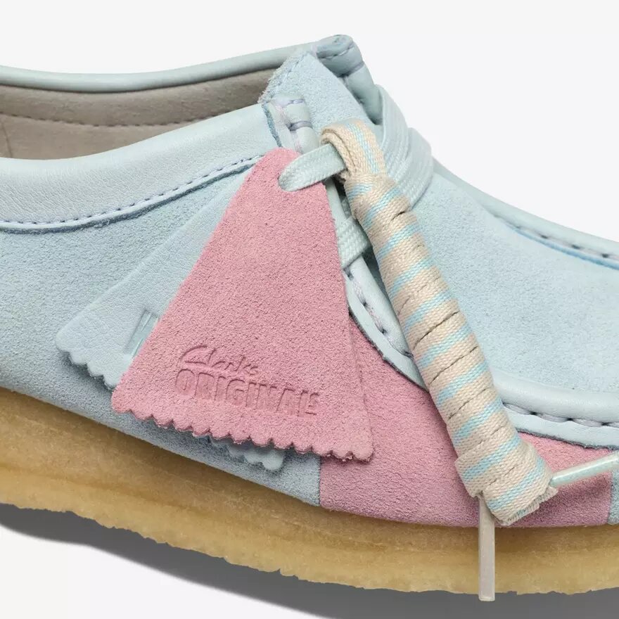 Wallabee pour femme, rayures bleu pâle et rose Wallabee pour femme, rayures bleu pâle et rose